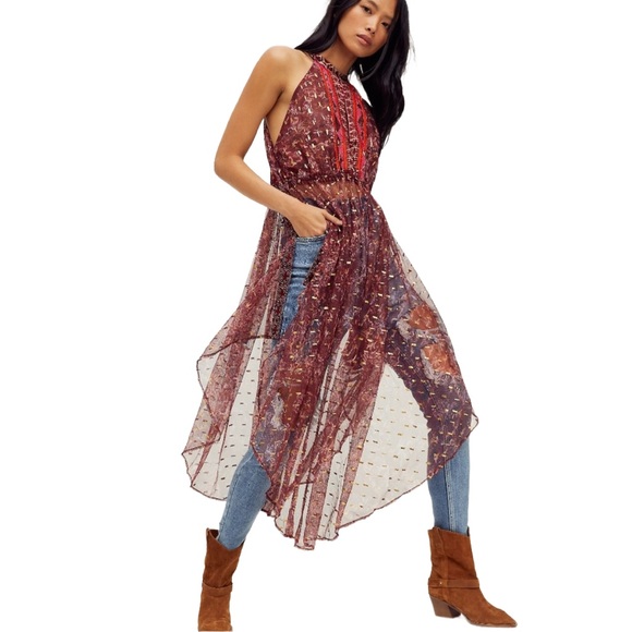 Free People Tops - Free People RIA Maxi Dress/ Sleeveless Duster, Boho Sheer High Low Dress ☀️🌙☀️